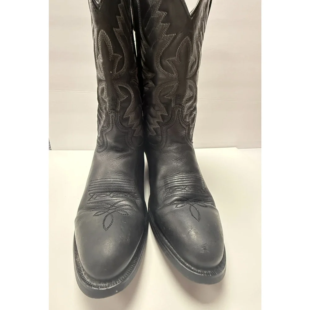 Laredo Black Leather Western Cowboy Boots Embroidered Square Toe Rodeo Mens 12EW